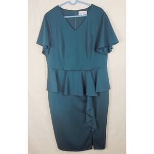 Hanna Nikole green ruffled vneck sheath dress size 20W Career Cocktail Feminine